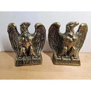Vintage “1776” Eagle 6” Brass Wash Cast Iron Bookends Colonial Virginia 1968